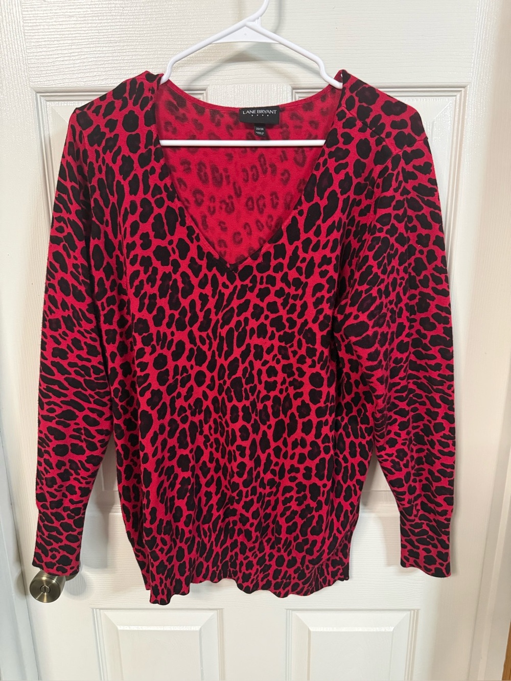 Lane Bryant Red and Black Leopard V-Neck Sweater Top